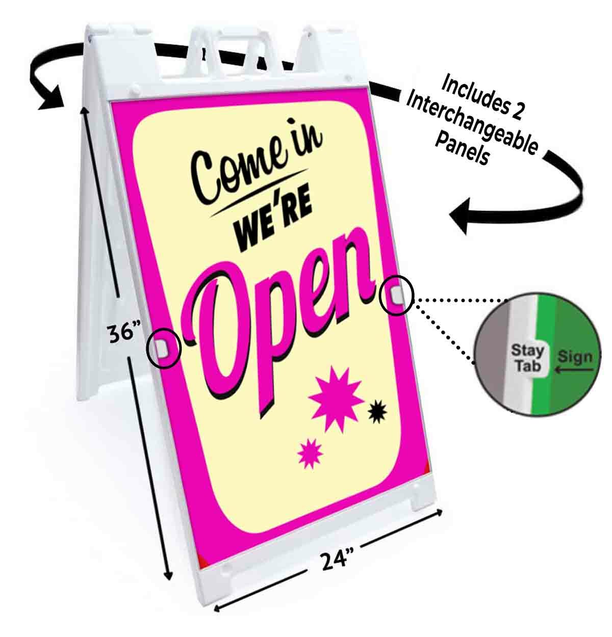 COME IN WE’RE OPEN Signicade 24×36 Aframe Sidewalk Sign Banner Decal