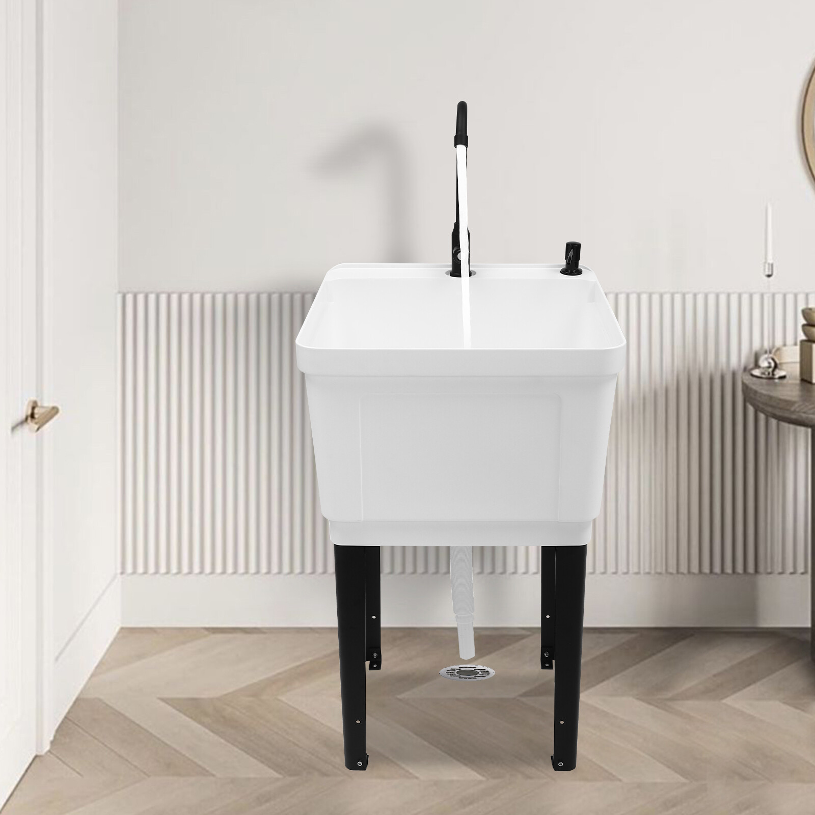 Commercial Utility Sink Laundry Tub Freestanding w/ Drain and Faucet for Garage