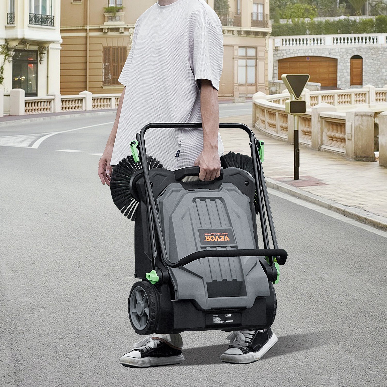 VEVOR Walk-behind Hand Push Floor Sweeper 25.6″ Width 5 Gallon Waste Container