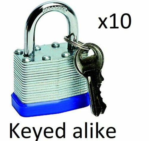 Lot of 10 Piece 40mm Laminated Pad Locks Keyed the Same Alike