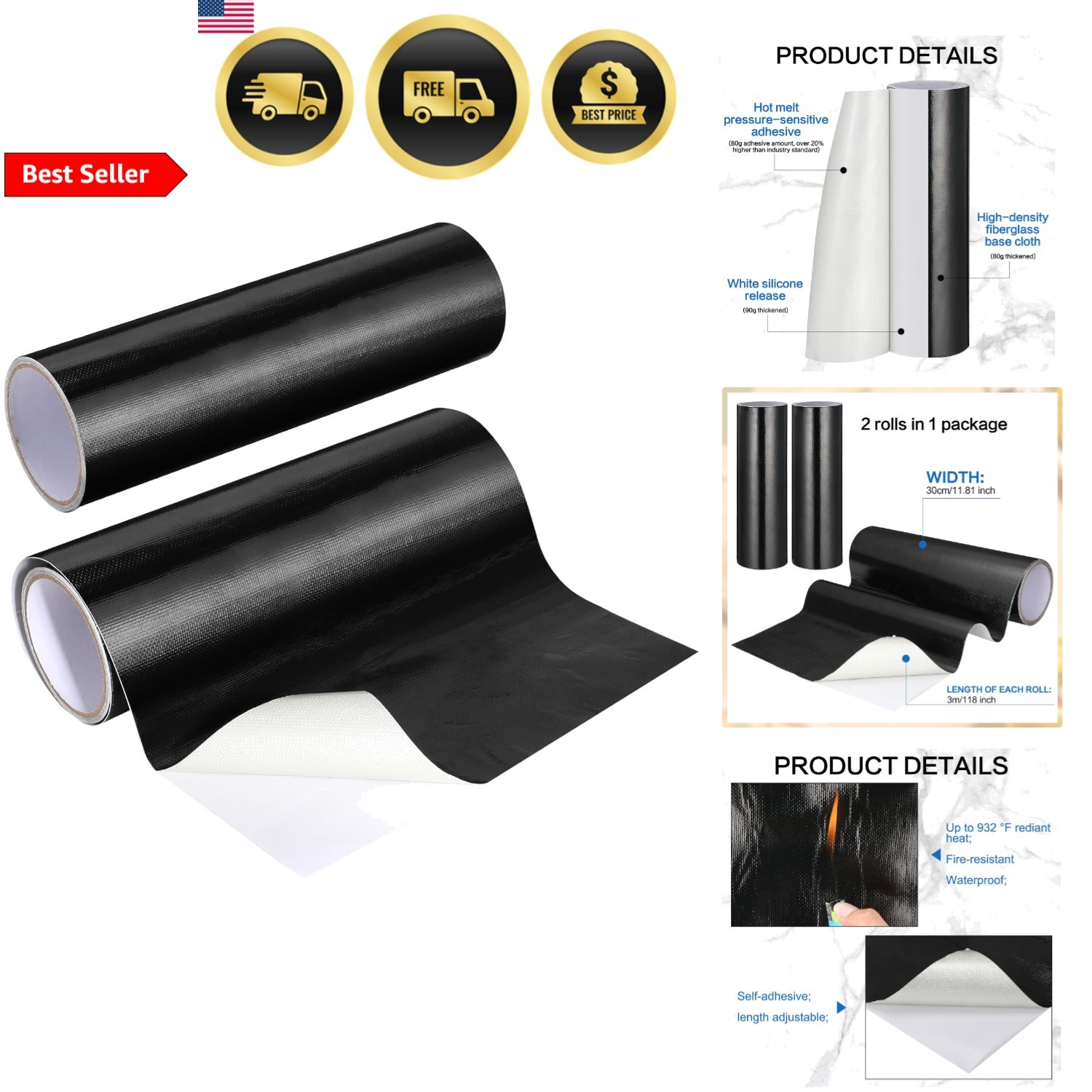 Heat Shield Barrier Tape Heat Insulation Fiberglass Aluminum Reflective
