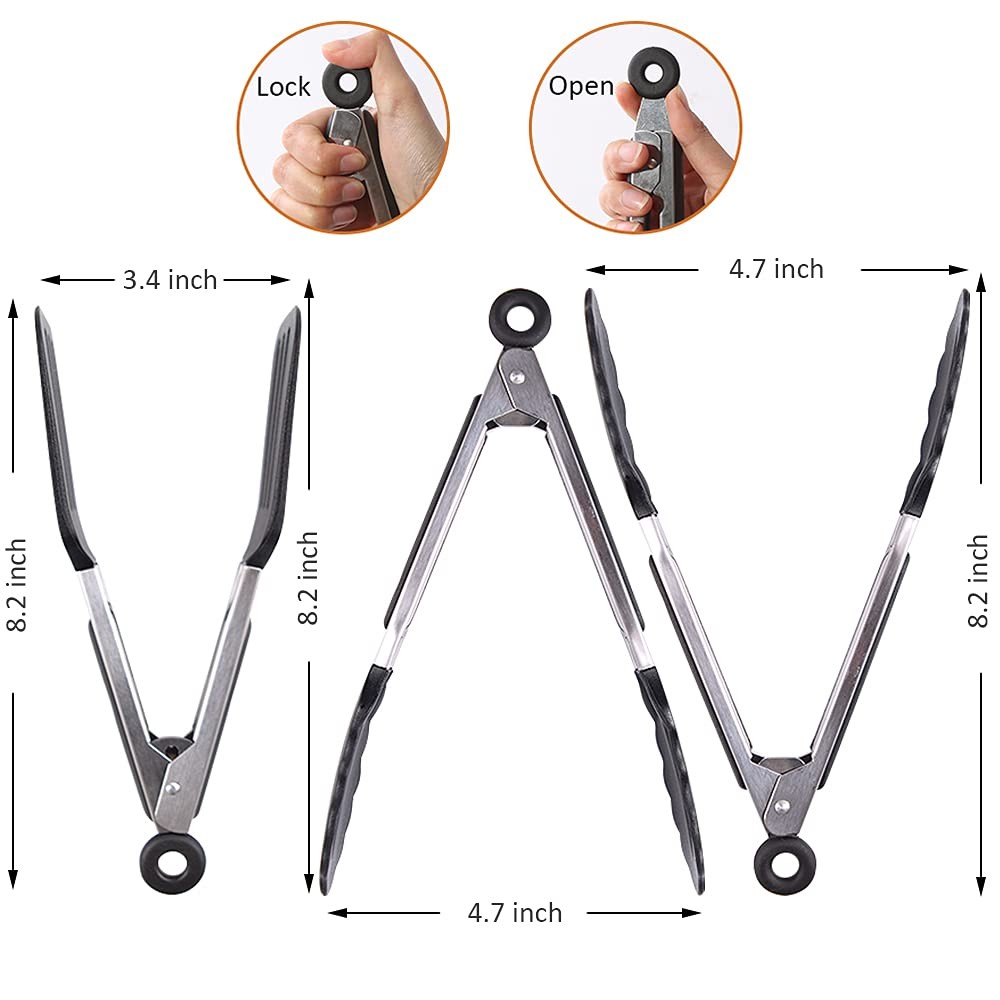 Pharamat 7 inch Mini Silicone Serving Tongs with Tips 7inch, Black
