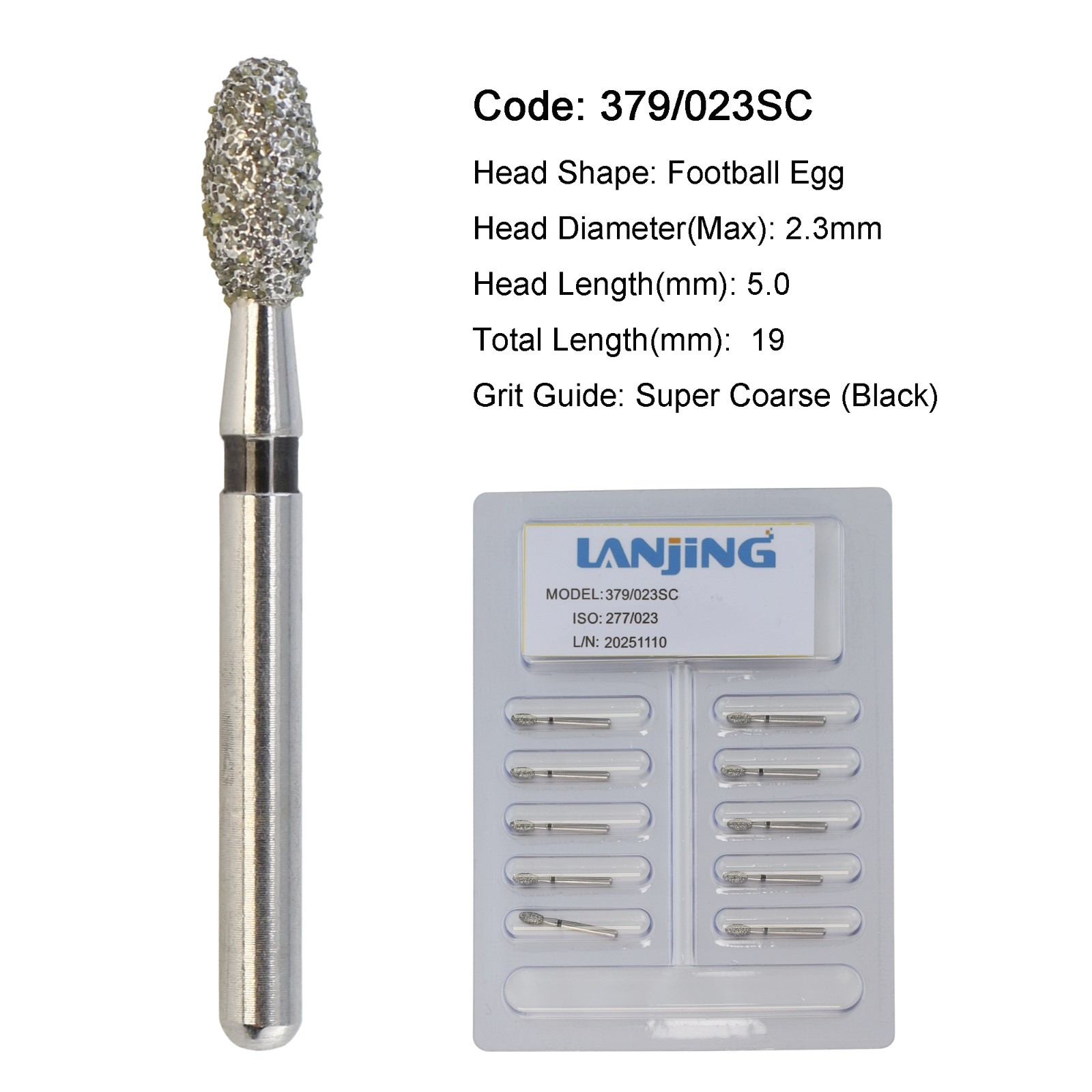 Dental Burs Diamond FG 379/023SC Football Egg Super Coarse High Speed Bur Black