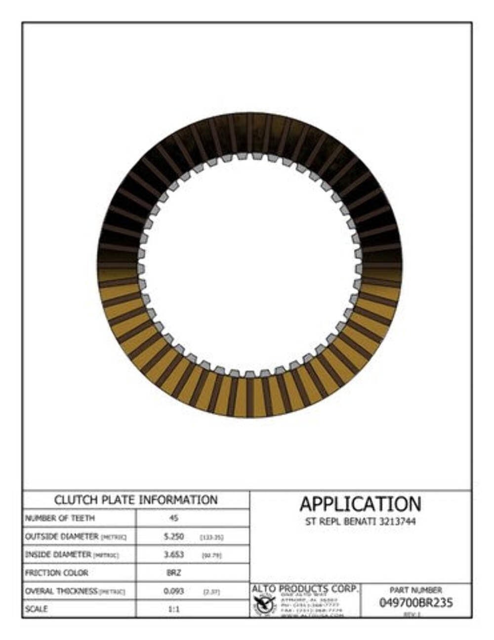 Friction Replaces Various manufacturers see interchange below Alto 049700BR235