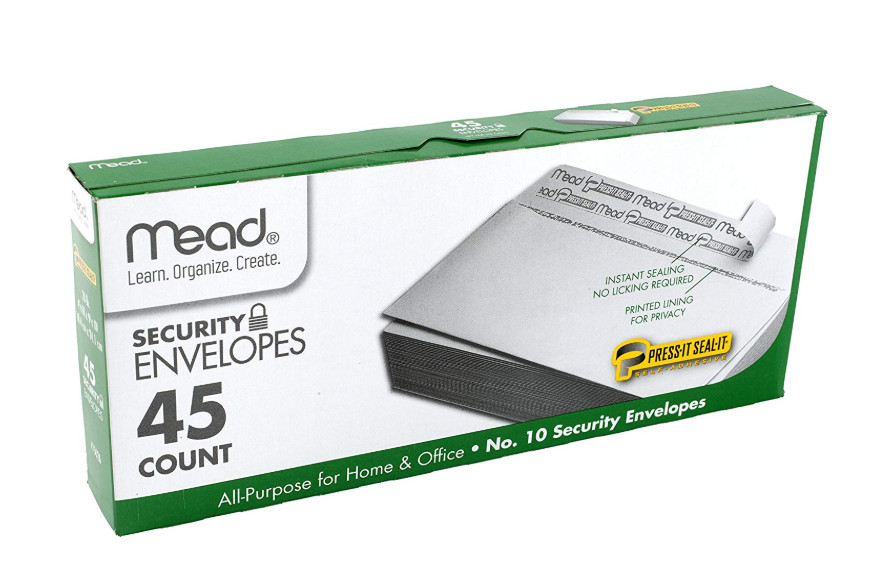 2 pack Mead #10 Envelopes, Press-it Seal-it, 4-1/8 X 9-1/2, White, 45 Count.