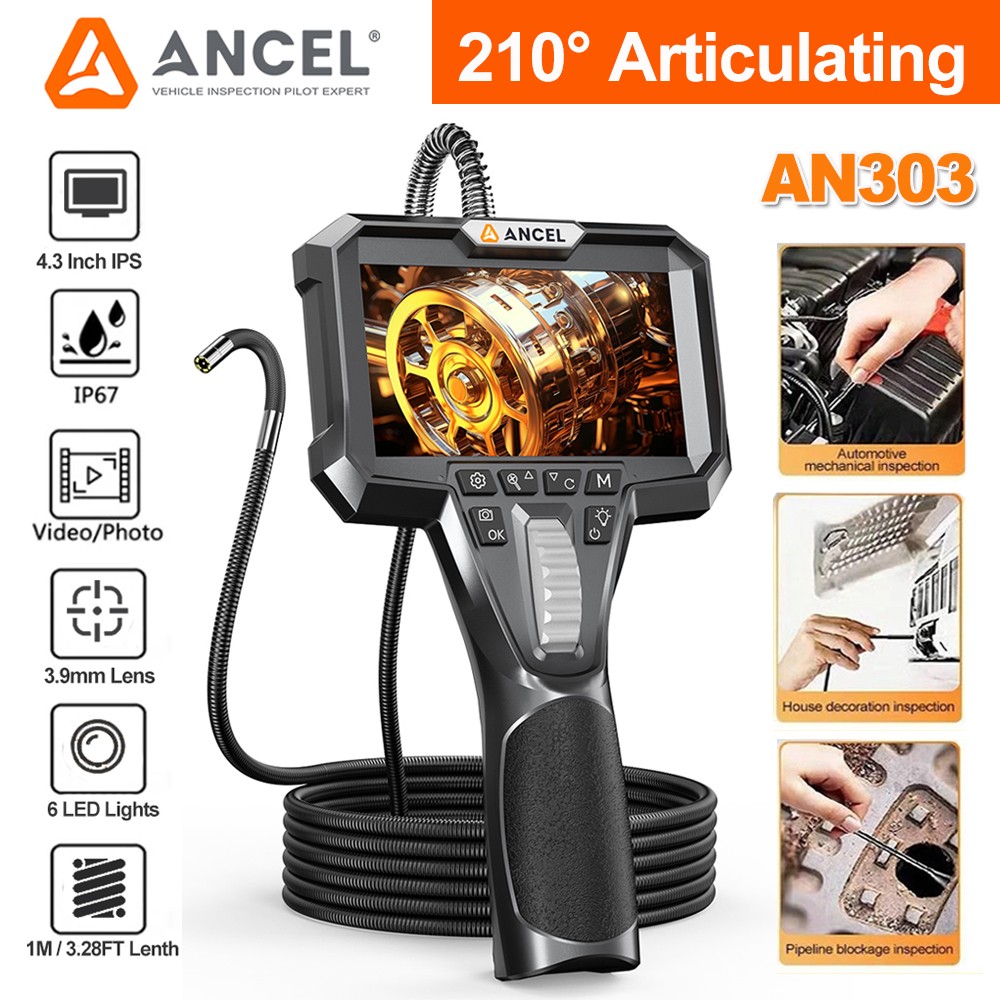 3.9mm 1080P Articulating Borescope Inspection Camera Endoscop with 6 LED Lights