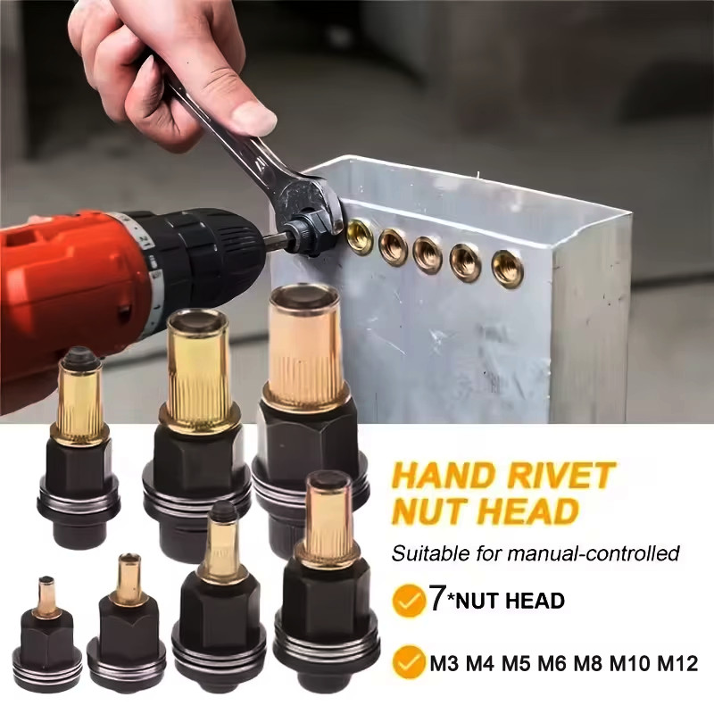 7 PCS Manual Rivet Nut Tool Kit Carbon Steel Nutsert Tool for M3-M12 Rivet Gun