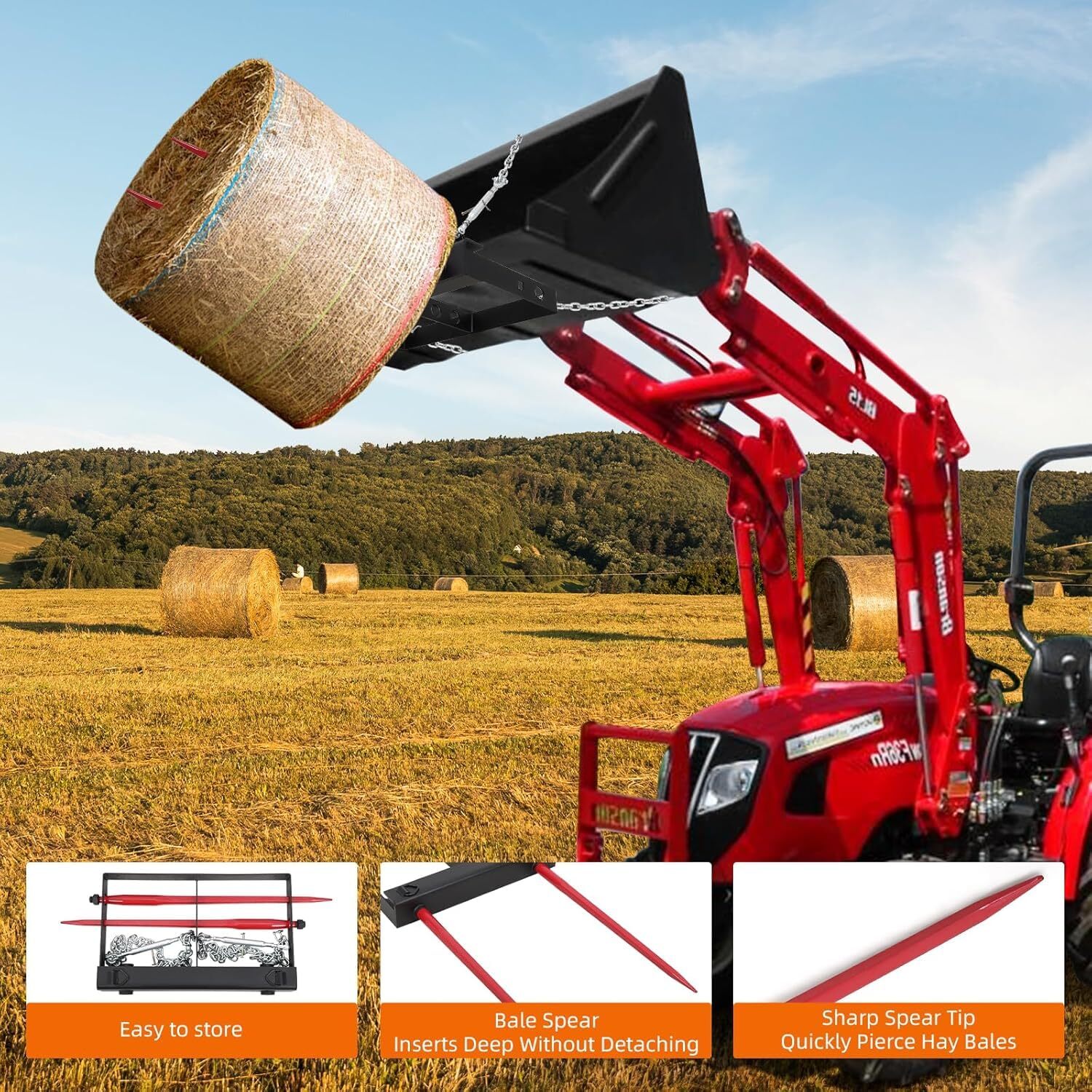39″ Double Hay Spear Attachment 4000Lbs Bale Spike Forks W/Quick Attach,Tractor