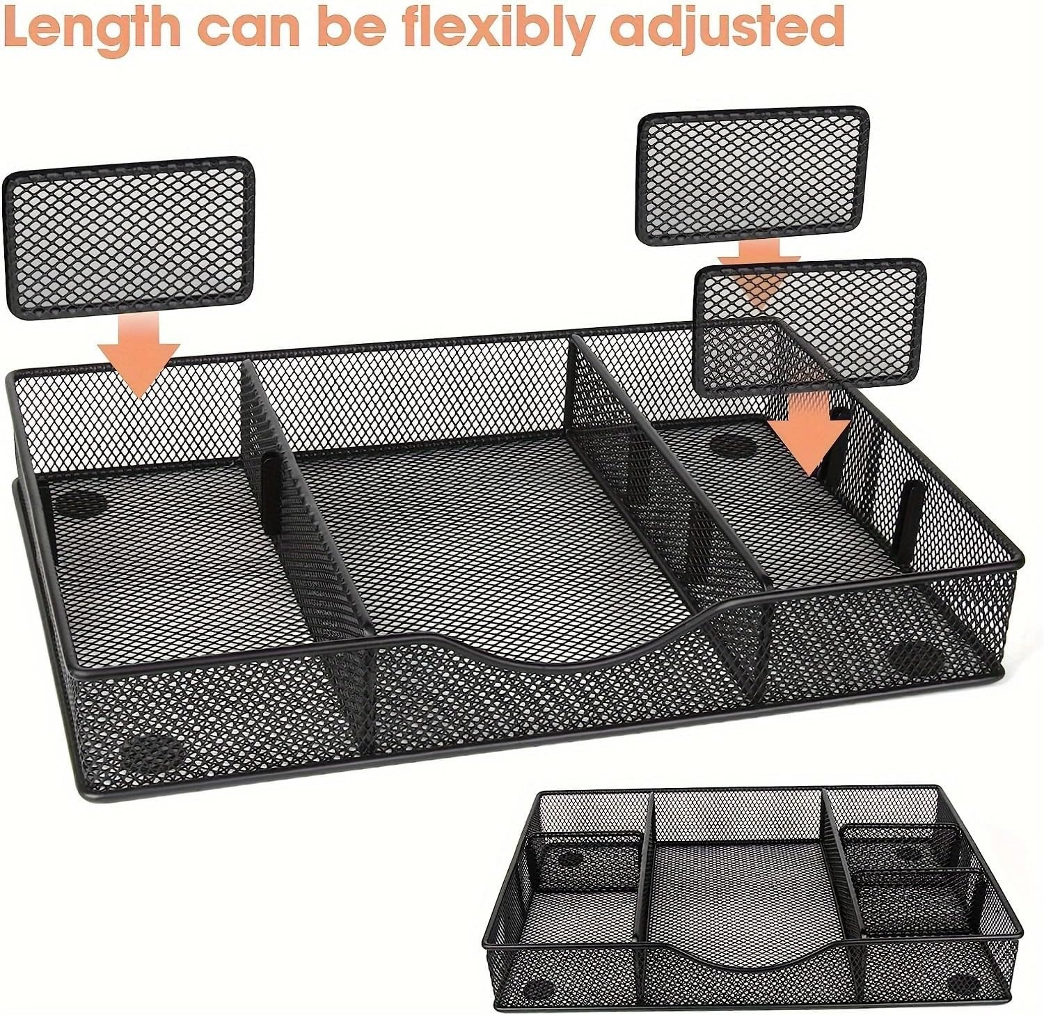 Desk Drawer Organizer Tray, Metal Mesh Drawer Organizers Office, 6 Adjustable Co