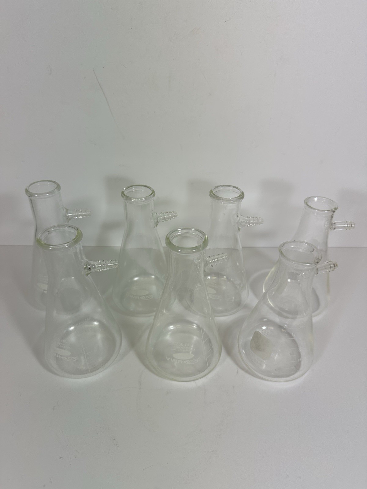 Erlenmeyer Flasks 250 ml Pyrex No. 5340 VWR No. 10545-854 Side-Arm Lot Of 7