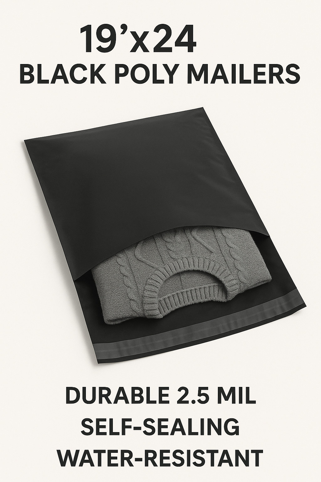 19×24 Black Poly Mailers Shipping Bags 2.5 Mil Thick Plastic Envelopes Self Seal