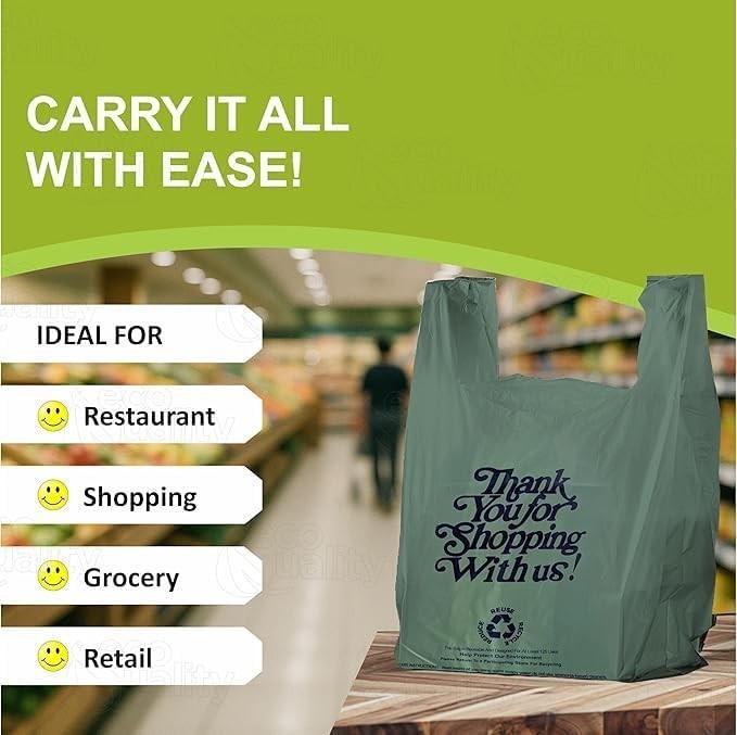 12×6.5×22 Inches Green Plastic Shopping Bags for Grocery Takeout Retail 800 Pcs