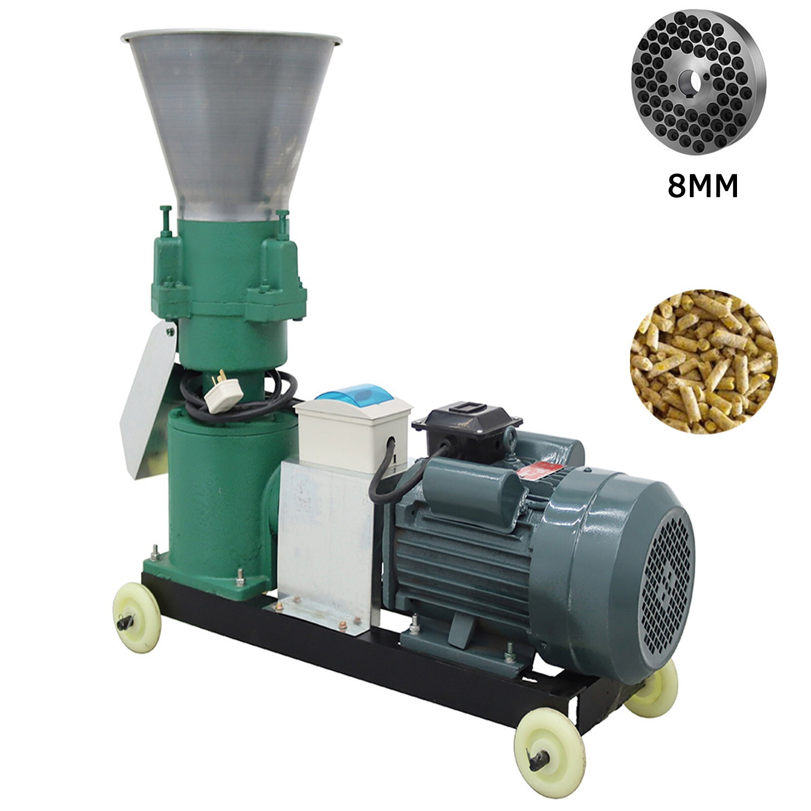 8MM Feed Pellet Mill Machine 200KG/H Fodder Press Pelletizer 3 Head Rollers 220V