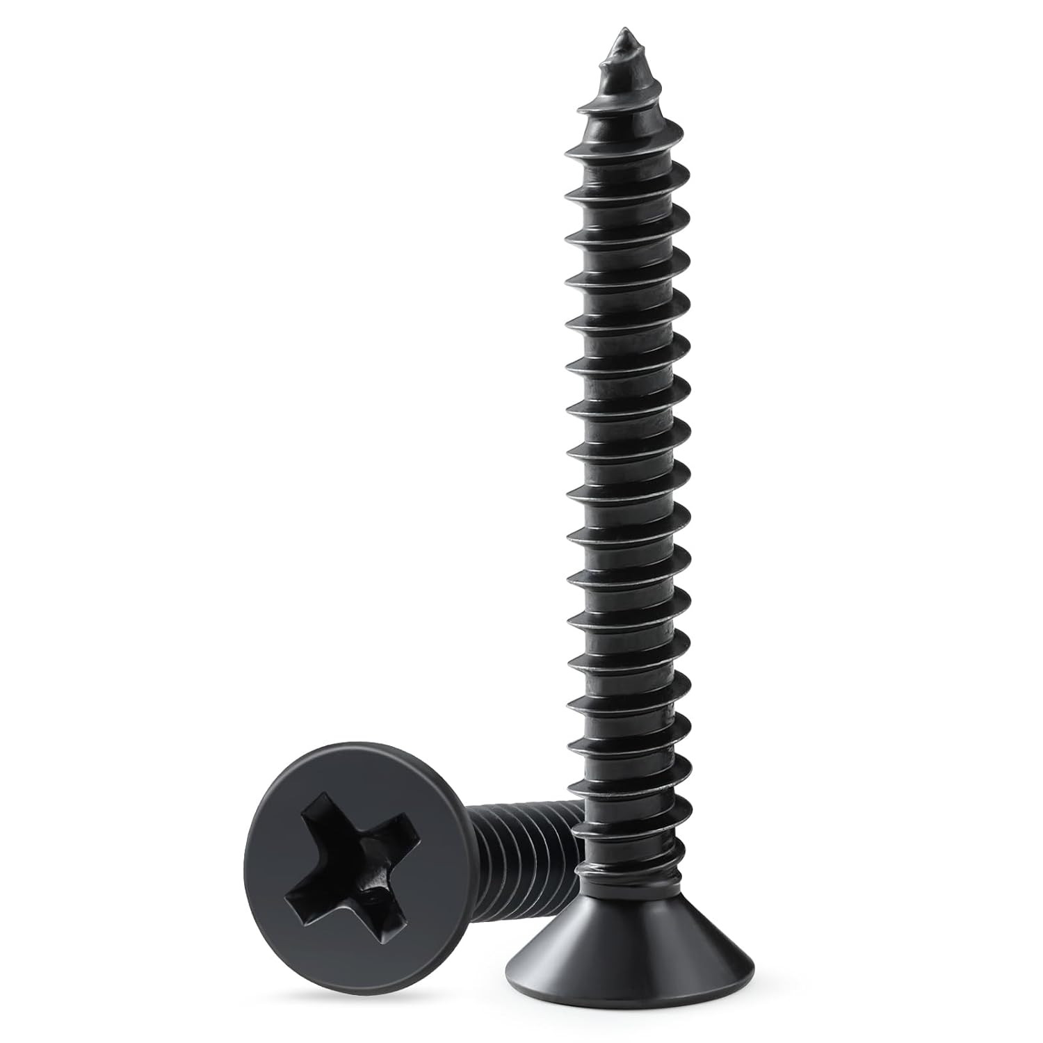100PCS Wood Screws 1-1/2 Inch, #8 X 1-1/2″ Black Screws, Black Dacromet Flat Hea