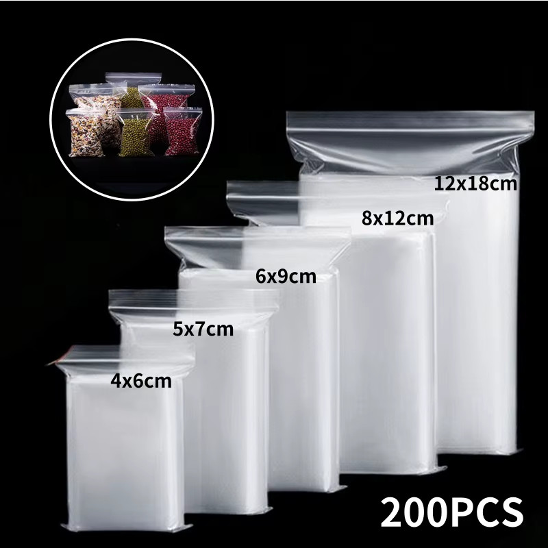 200/100PCS Transparent Zip Bags Food Jewelry Vacuum Storage Bag Plastic Thicken