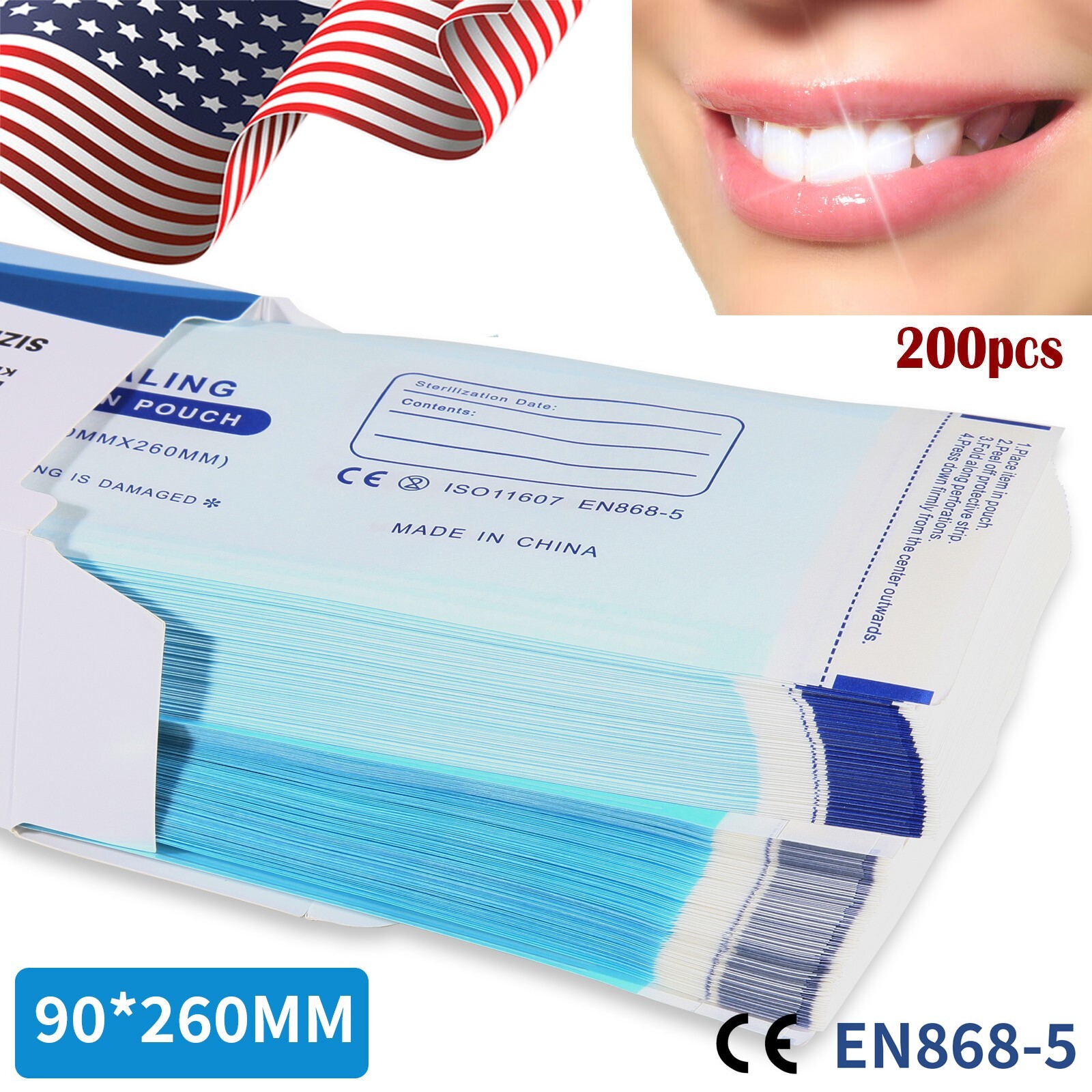 3.5″ x 10″ Self-Sealing Sterilization Pouches for Autoclave – 200pcs/Box