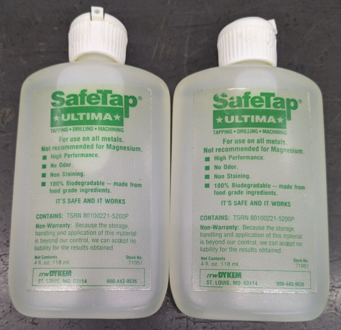 2 SafeTap Ultima Cutting Fluid Bottles 4 Fl Oz Each 71952 For ALL Metals NEW USA