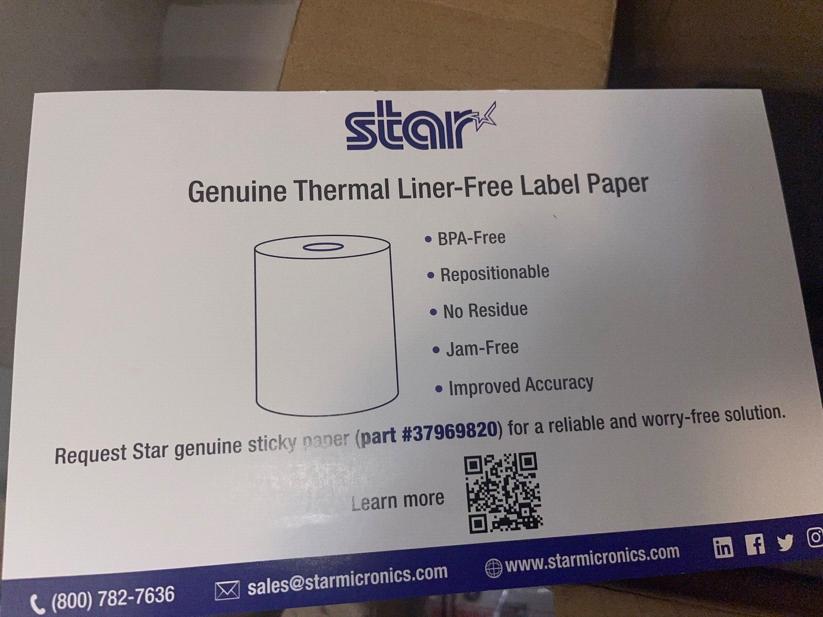 Star TSP650II TSP654IISK Linerless Sticky Paper Thermal POS Receipt Printer NEW*