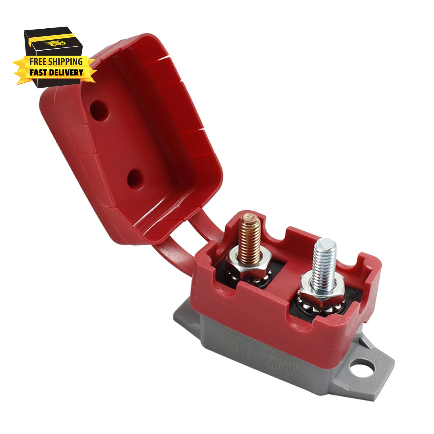 15A 12V Automatic Reset Circuit Breaker with Cover and Stud Bolt, Short Stop Cir