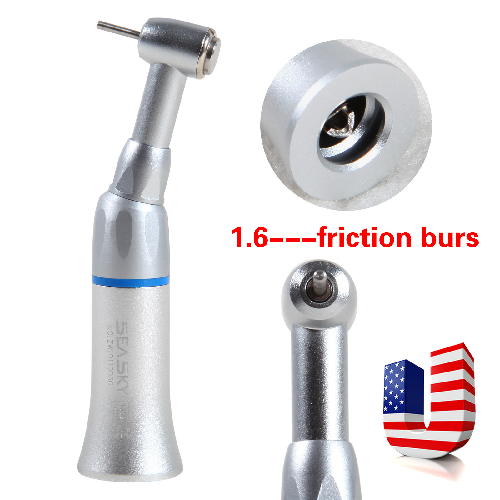 1-10X Dental Slow Speed Push Button Contra Angle Handpiece Fit FG1.6mm Burs SA
