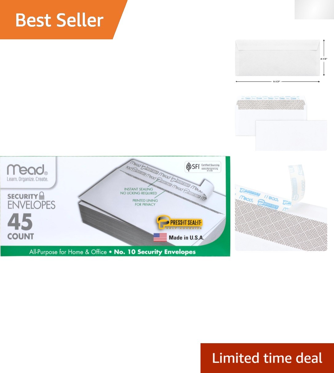 Press-It Seal-It Security Envelopes – 45 Count, 4-1/8″ x 9-1/2″ for Safe Mailing