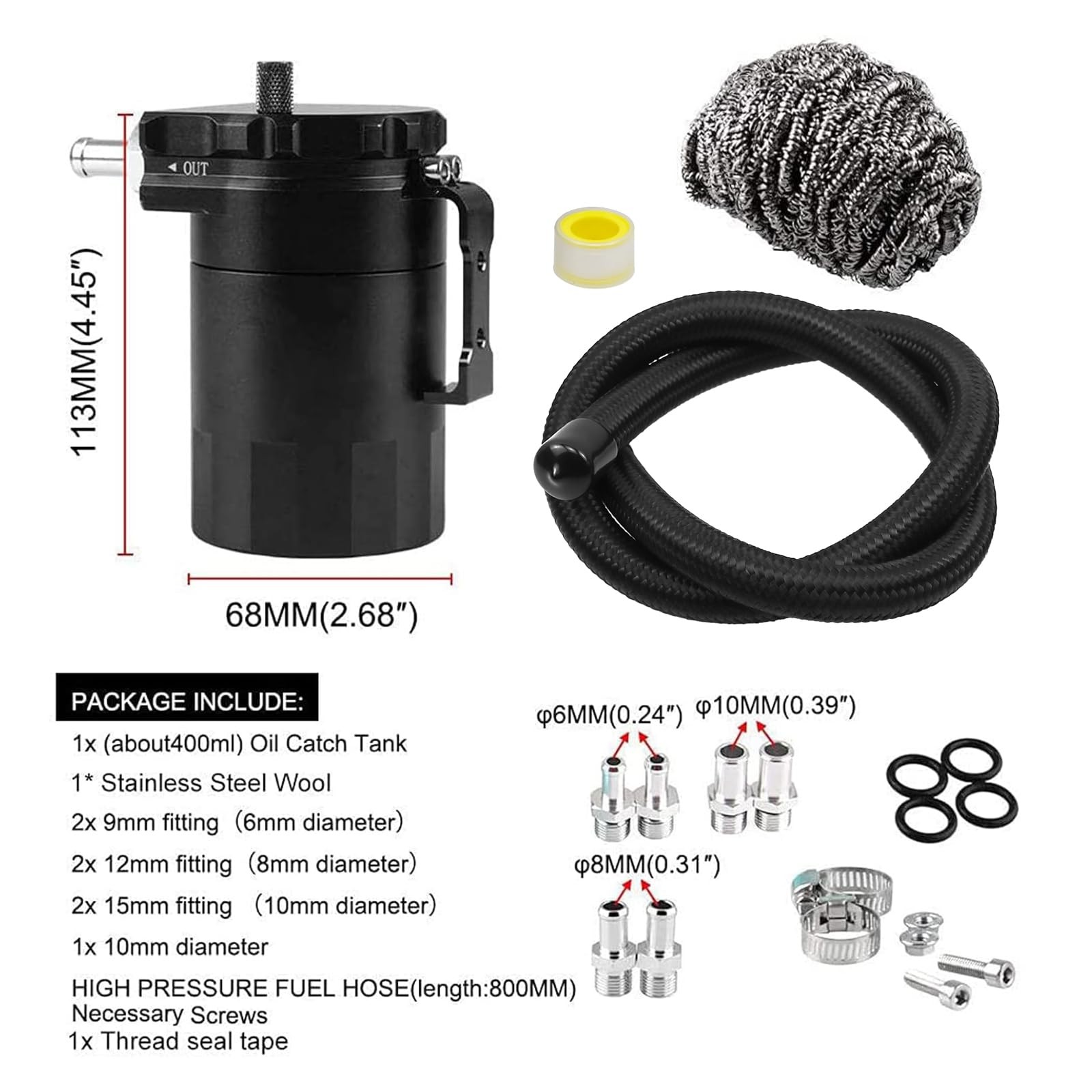 Rulline Universal 350Ml Oil Catch Can Tank 0046 Aluminum Polish Baffled