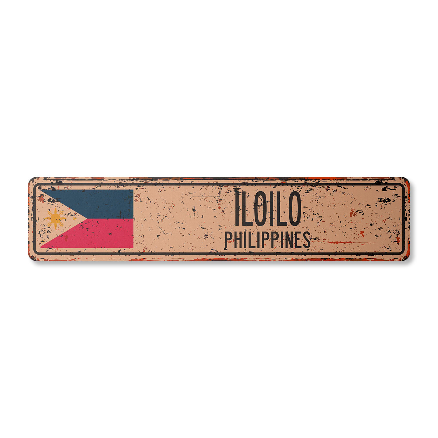 ILOILO PHILIPPINES Vintage Street Sign Filipino flag city country road rustic