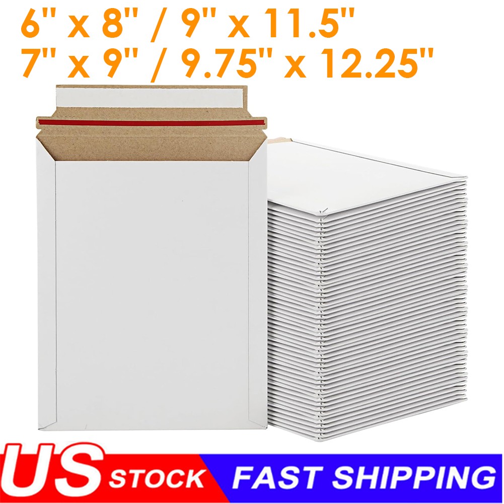 100- 1000 White Flat Photo Mailers Document Envelopes Cardboard Self Seal Mailer