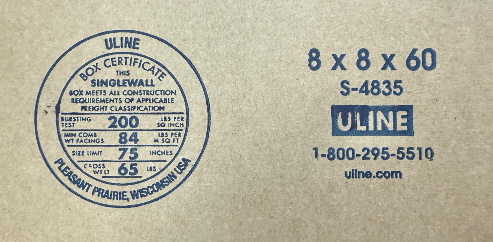 8″ x 8″ x 60″ CARDBOARD BOX – 200 lb – SINGLE BOX – TALL