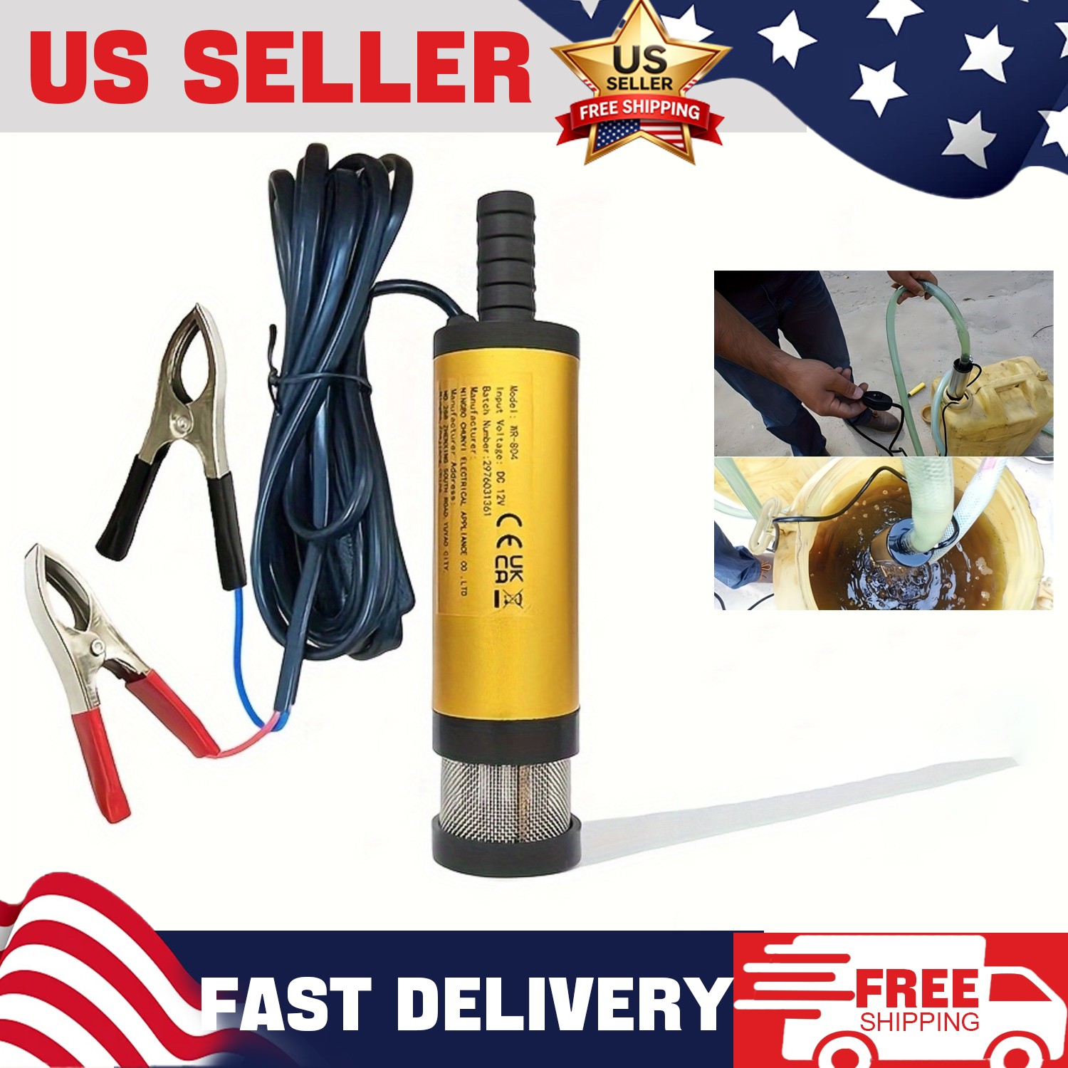 12V Submersible Pump Portable Mini Refueling Pump Diesel Fuel Oil Water Transfer