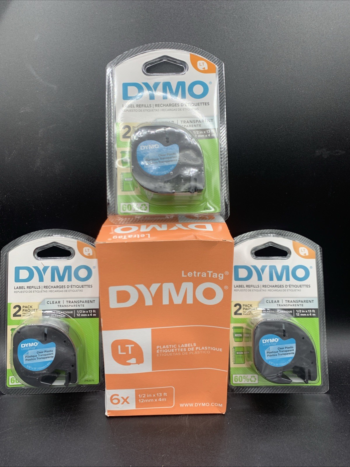 Dymo 6 Pack Clear Transparent Label Refills – 1/2 in x 13ft / 12mm x 4m