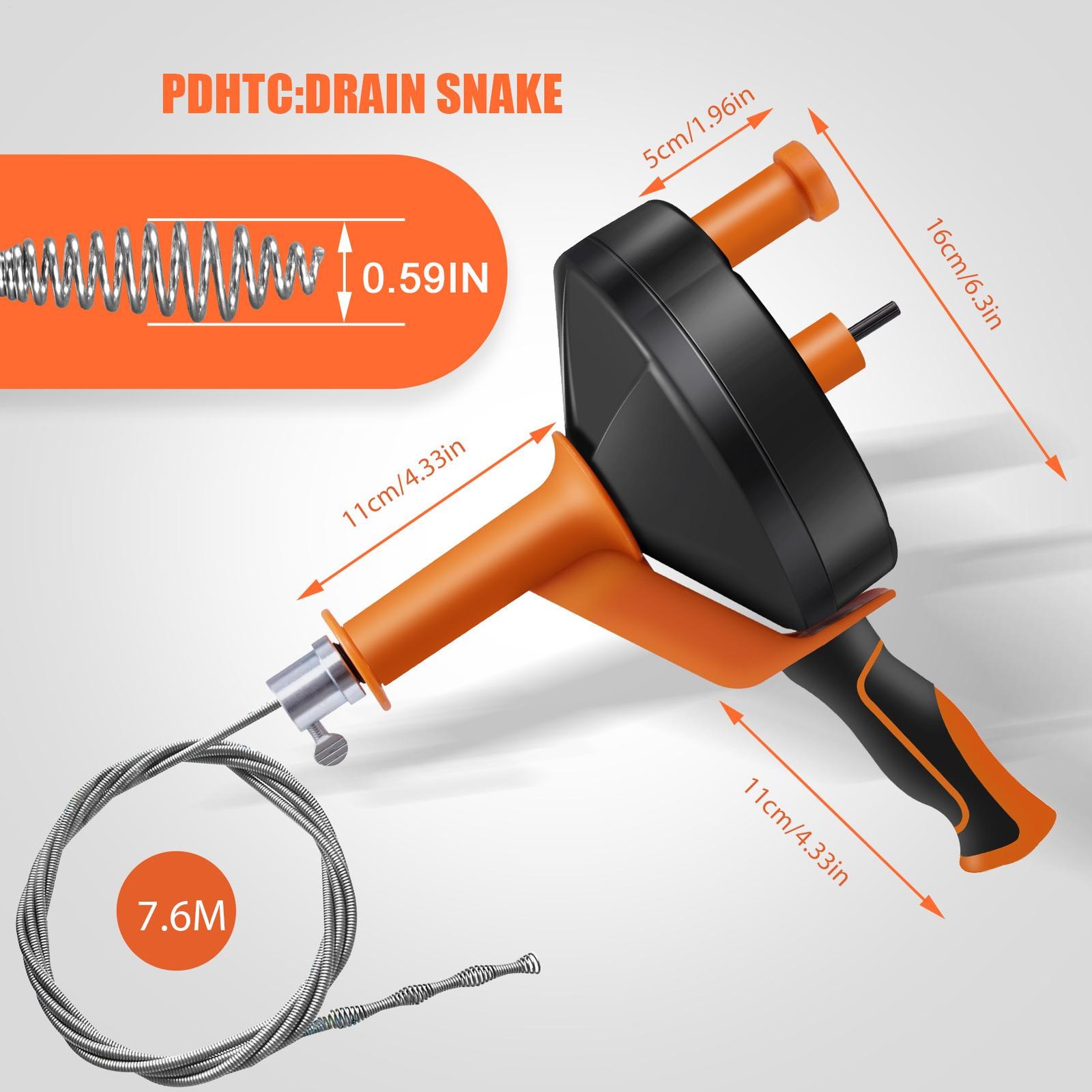 Drain Auger 25ft 1/4in Drum Plumbing Drain Snake For Toilets And Drains