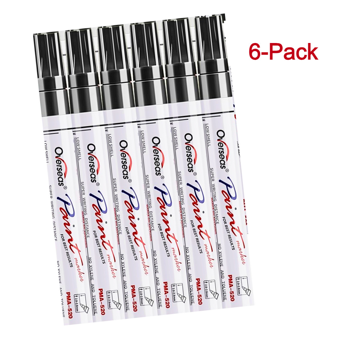 Overseas Black Paint Marker Pens – 6 Pack Oil-Based Permanent Markers Set