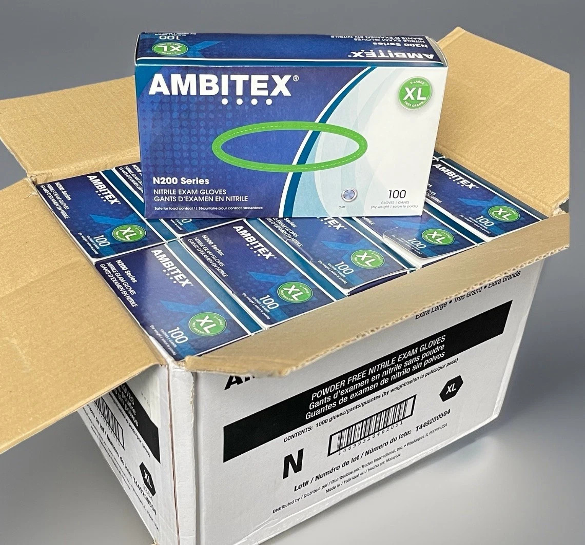 Ambitex N400 Series Powder Free BLUE Nitrile Gloves L Case of 1000 Ct (10 Pack)