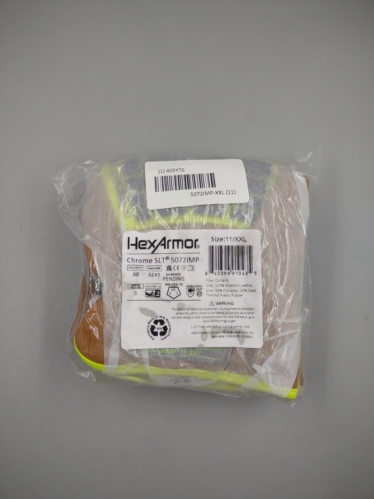 HexArmor Chrome SLT 5072IMP Goatskin Work Gloves ~ Size: 11/XXL