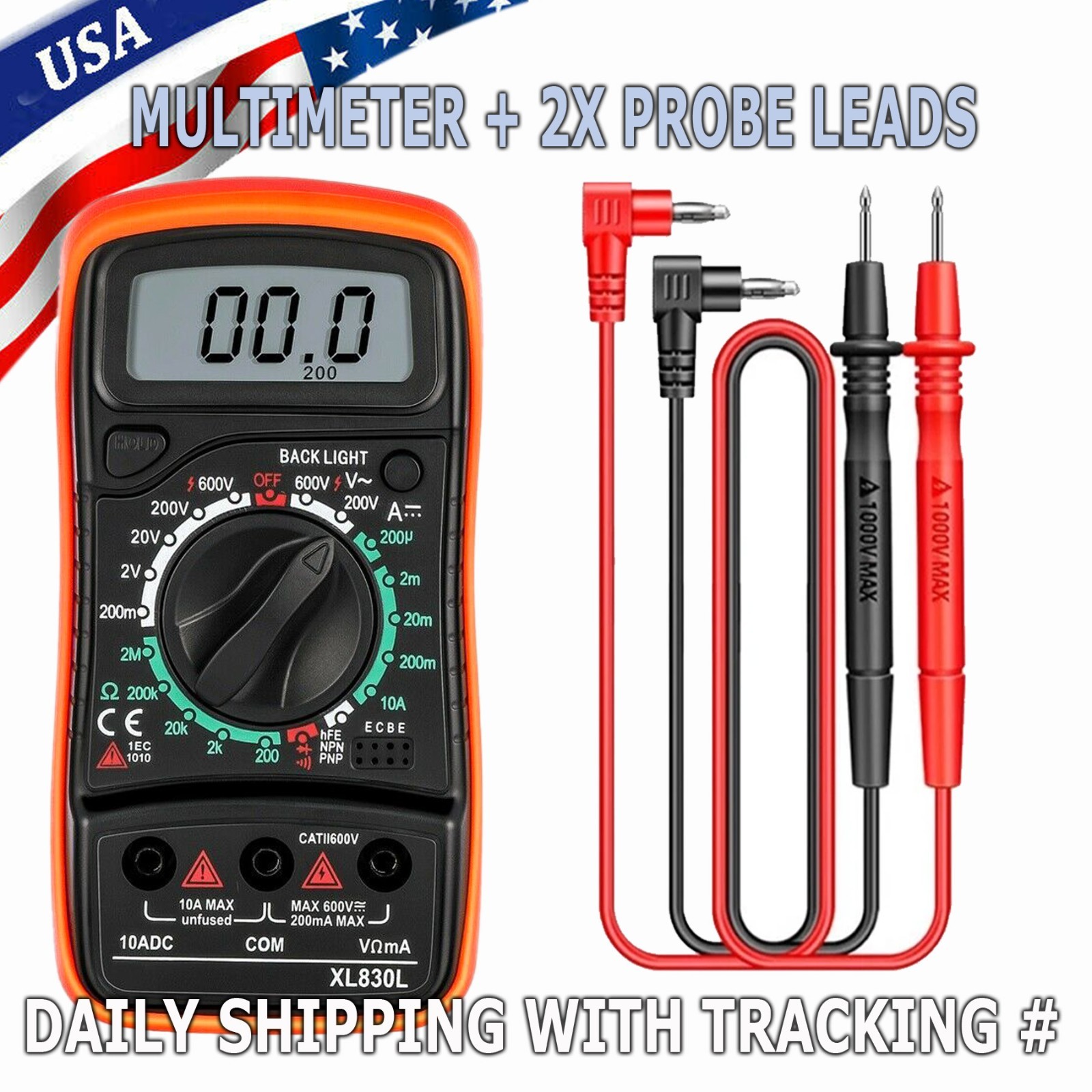 Digital Multimeter LCD Voltmeter Ammeter Ohmmeter Volt AC DC Tester Lead Meter