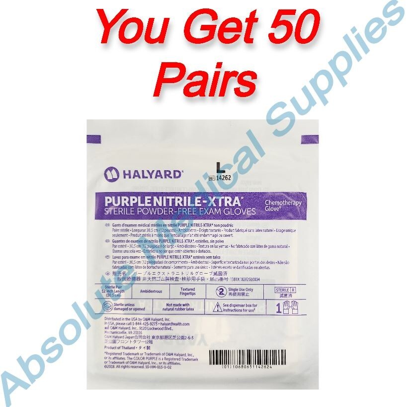 *50-Pairs* Halyard Nitrile-Xtra PF Chemotherapy Exam Glove Purple Sterile 14262