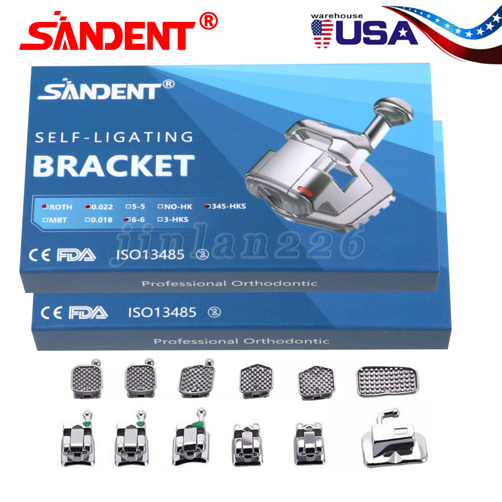 Dental Orthodontic Self-Ligating Brackets Braces Roth 022 Hooks 345