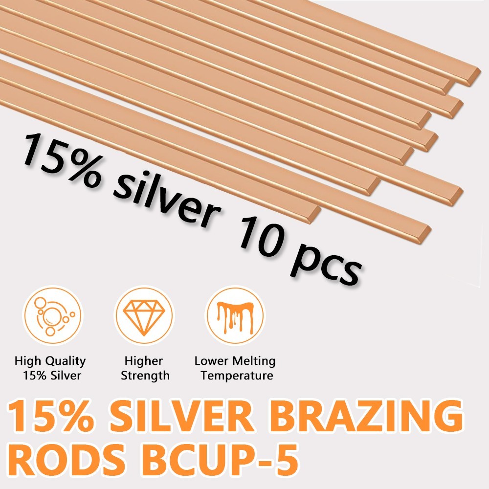 BCuP-5 15% Silver Brazing Rods Welding 10 Pcs for HVAC & Industrial Applications