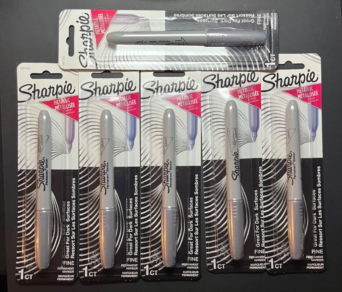 (6) Sharpie Silver Metallic Fine Point Permanent Marker Lot Office Desk Pen Tool