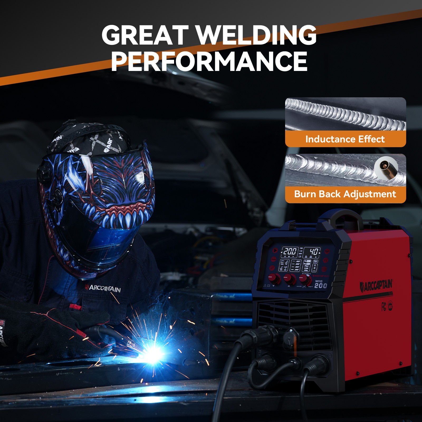 200A MIG Welder Gas /Gasless/Flux Core /Stick/Lift TIG 6IN1 Spot Welding Machine