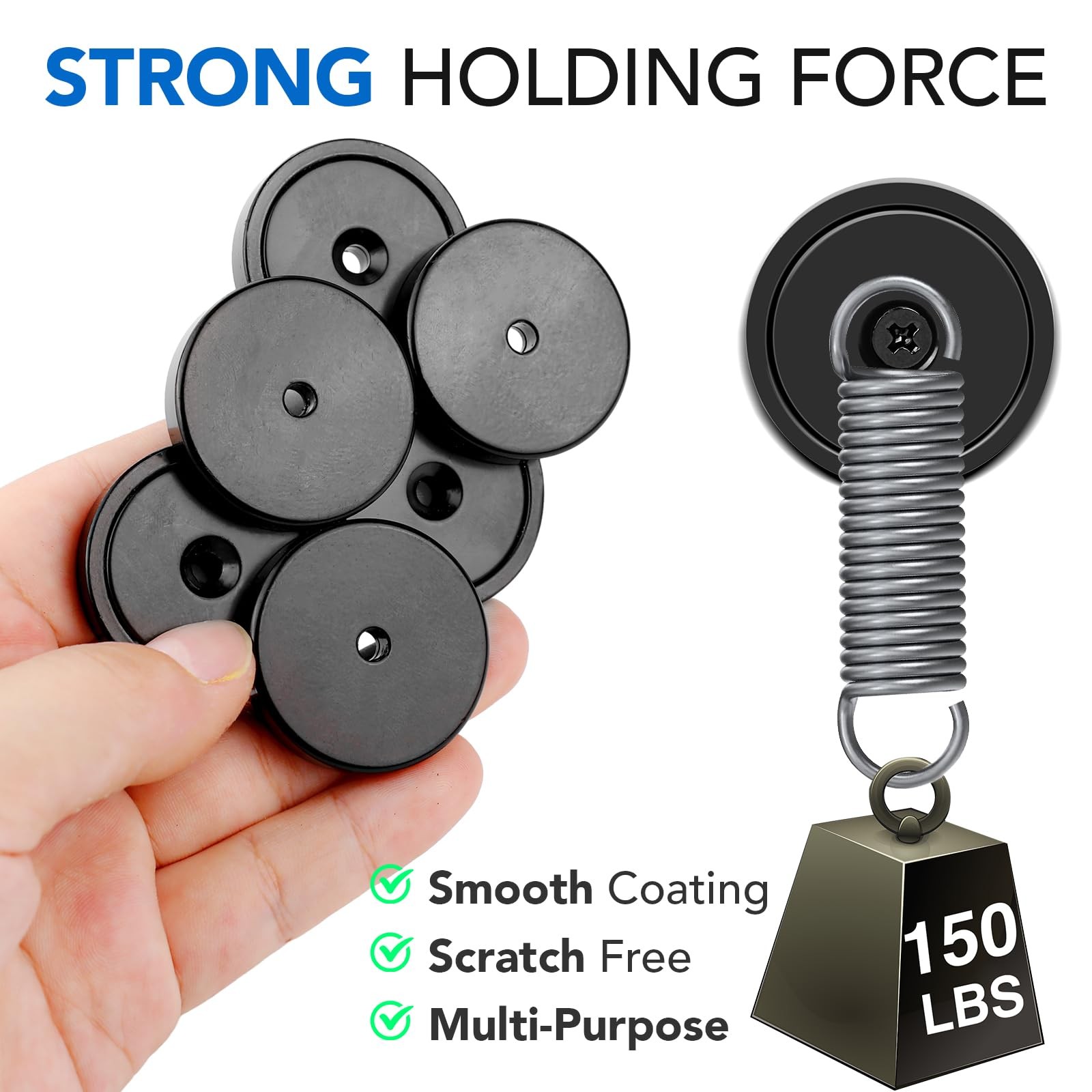 Heavy Duty Magnets with Hole, 150LB Strong Magnets, Black Pot Magnet with Screw