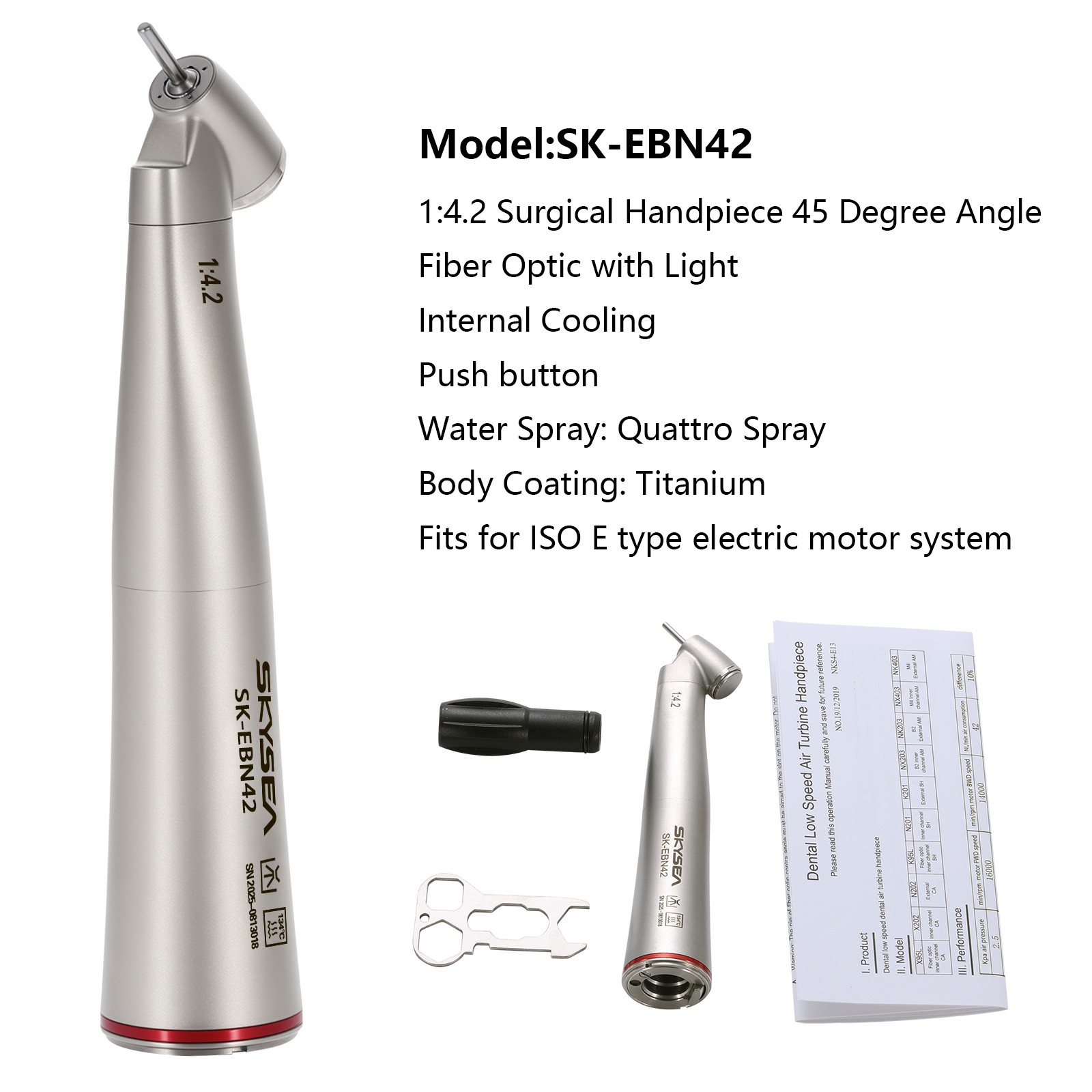 SKYSEA Dental Fiber Optic 1:4.2 Increasing 45° Contra Angle LED Handpiece DL