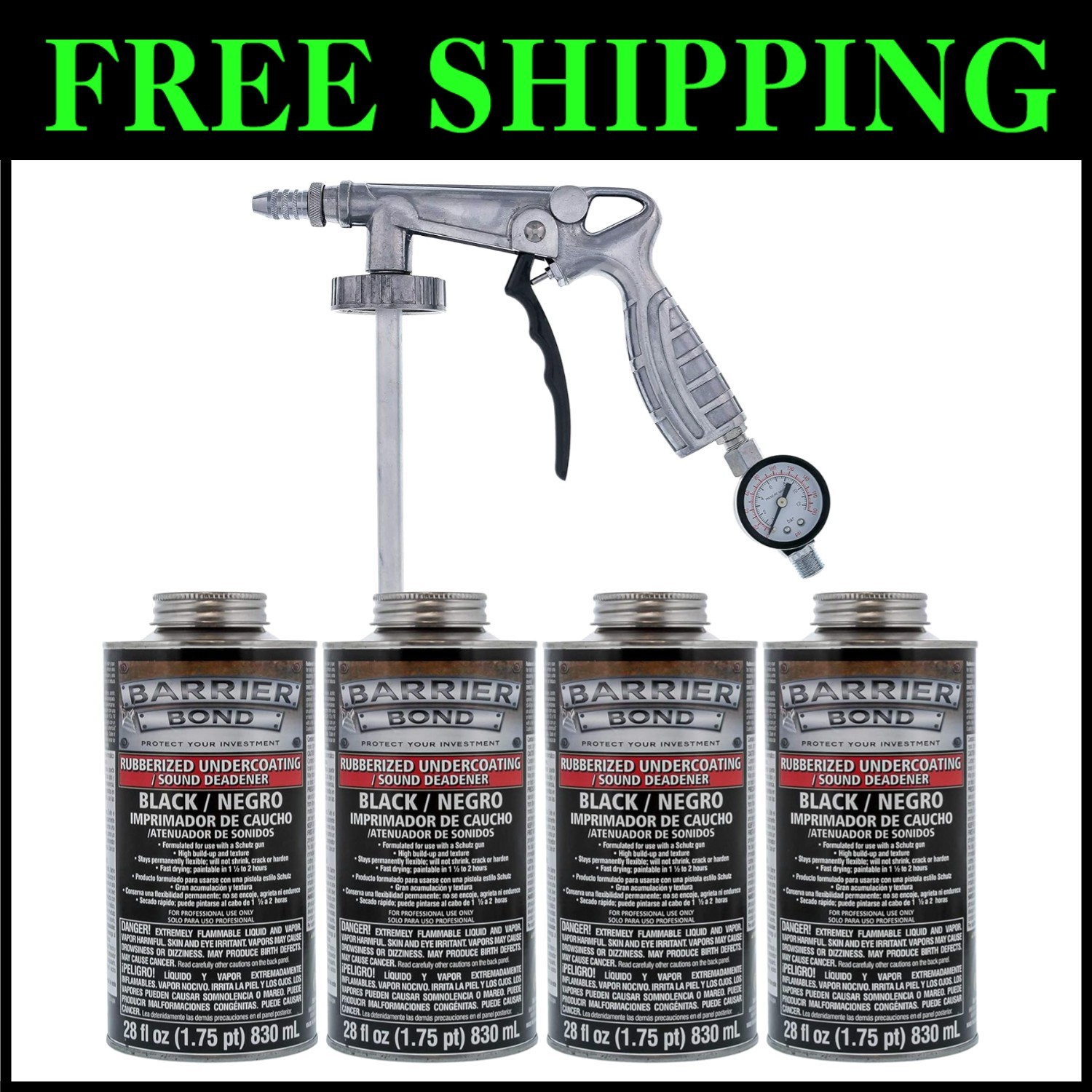 Rubberized Undercoating Spray Kit, 4-Pack=