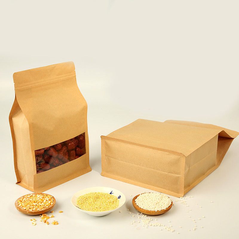 Kraft Paper Stand Up Bags Food Grade Pouches Self Seal Bag With Matte Window