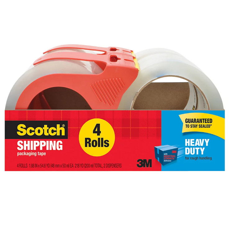 Pack of 4 Scotch Heavy Duty Shipping Packaging Tape with Dispenser, 4 Rolls