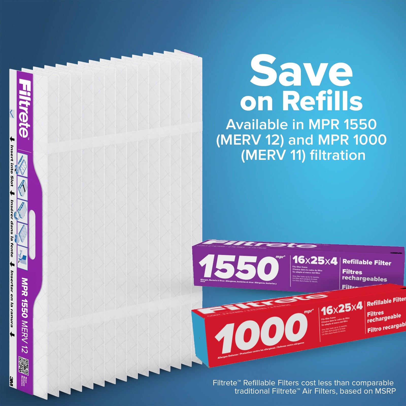 Filtrete 16X25X4 Refillable Air Filter Starter Kit Mpr 1550 Merv 12 1 Reusable