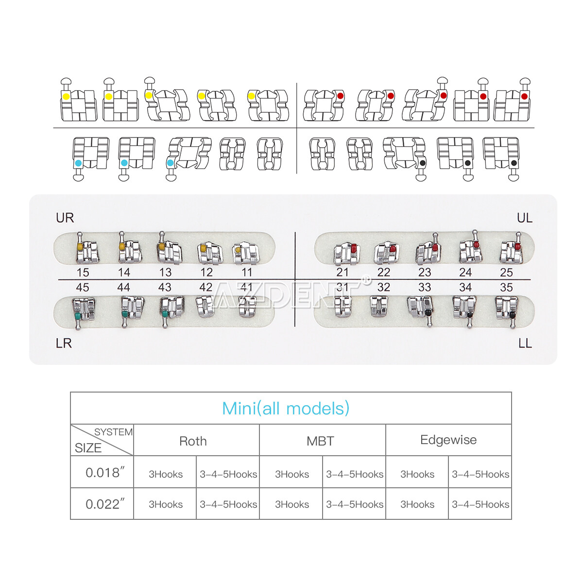 10 Kits AZDENT Dental Orthodontic Brackets Metal Brace Mini Roth 022 Hooks 345