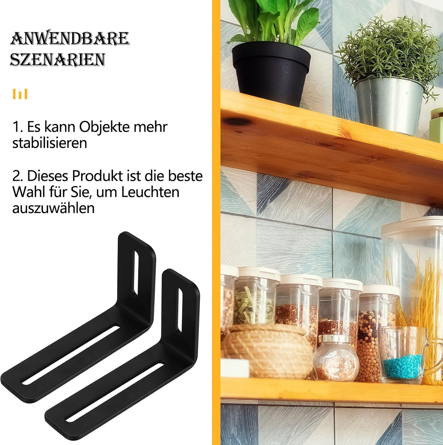 6 Pcs Adjustable Slotted L Brackets, Black L Shaped Bracket with 2 Slots Holes,