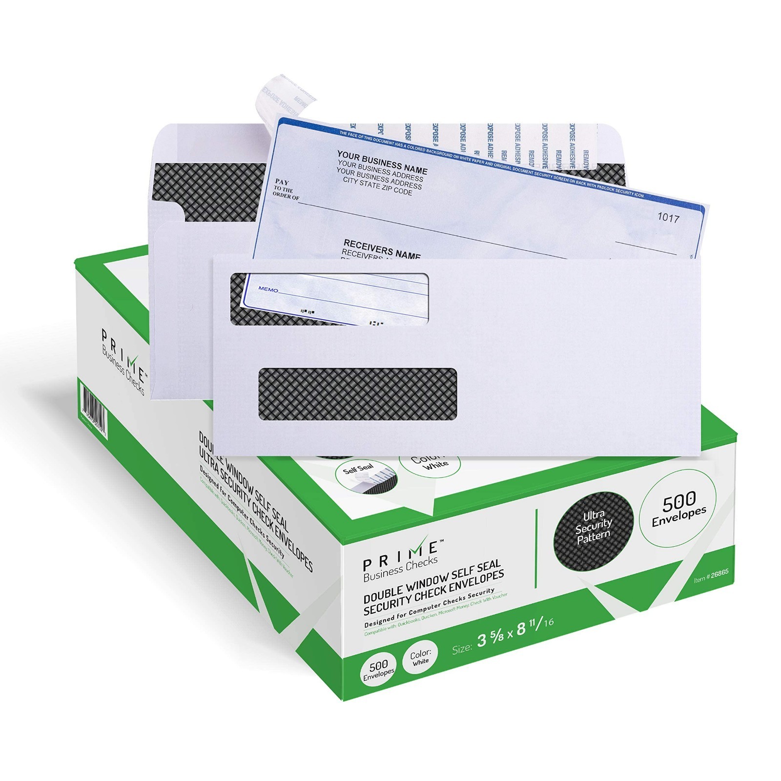 500 Self Seal Quickbooks Double Window Security Check Envelopes – for Business L
